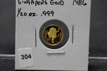 1986 Singapore 1/20 oz. .999 Gold Coin