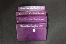 4 - U.S. Mint Proof Sets including 1987, 1988, 1989, and 1990; 4xBID