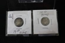 Pair of Barber Dimes including 1900 and 1910; Avg. Circ.