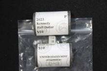 Pair of Unc. 2023 Kennedy Half Dollar Rolls including P and D; $20 Face Value