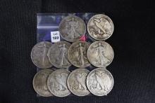 10 - 1940s Walking Liberty Half Dollars; Avg. Circ.; 10xBid