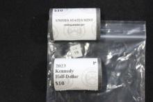 Pair of Unc. 2023 Kennedy Half Dollar Rolls including P and D; $20 Face Value