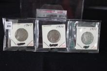 Group of 3 Nickels including 1907 Liberty Head Nickel and 1936 and 1937 Buffalo Nickels; Avg. Circ.