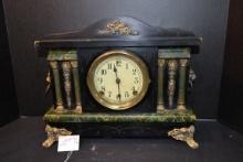 Vintage 8-Day Sessions Mantle Clock w/Key; Wood and Faux Marble Look