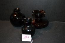 Group of 3 Art Glass Vases in Dark Red; 5"