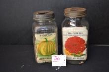 Pair of Vintage Quart Jars w/Flip Spout Lids and Assortment of Garden Seed Packets