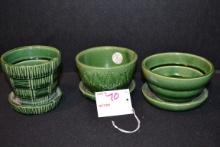 Group of 3 Green Glazed Violet Planters including 2 - McCoy and 1 - Shawnee