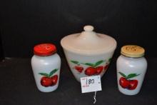 Fire-King Apple-Pattern Grease Jar and Salt and Pepper