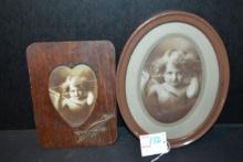 Antique Wooden and Metal Framed Art Print and 1897 Baby Cupid; 10" and 8"