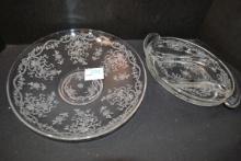 Fostoria "Ribbons" 12" Fruit Bowl and 12" Relish Dish