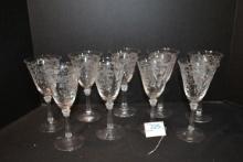 Set of 9 Fostoria "Ribbons" Stemmed Water Glasses