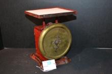 Vintage Red Kitchen Scale w/Brass Face