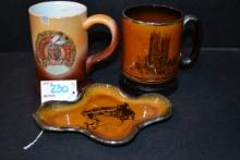 Group of Mugs and Trinket Dishes by Ridgeway w/Scenes by Royal Bradwell and P.D. Beckwith, 1907