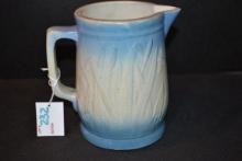 Blue and White Crock Pitcher w/Cattail Pattern; 7"