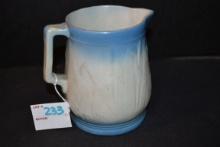 Blue and White Crock Pitcher w/Cattail Pattern; 6"