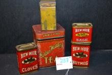 Group of Vintage Tea and Spice Tin Canisters