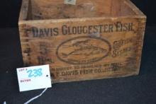 Vintage Wooden Davis Gloucester Fish Box; 7"x4"x6"