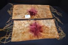 Pair of Antique Victorian Tie-Dye Velvet Table Runners w/Trim; 16"x8"