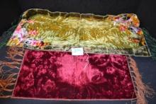 Pair of Antique Victorian Velvet Runners w/Embossed Flowers; 26"x10" and 18"x8"