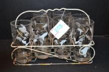 Group of 7 Wild Geese Swig-Swag Glasses w/Wire Rack