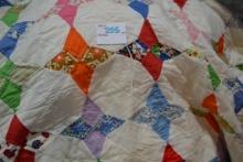 Vintage Hand Quilted 4-Point Star Full Size Quilt