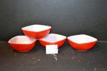 Group of 4 Pyrex No. 410 Red Cereal Bowls