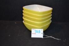 Group of 5 Pyrex No. 410 Yellow Cereal Bowls