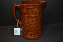 Unmarked McCoy "Peace" Brown Glazed Stoneware Pitcher; 8"; Chip and Hairline Crack in Side