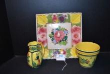 Group of Vintage Handpainted Cream, Flower Pot, and 10" Plate; Marked France and Italy