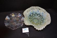 Vintage Victorian Fenton Coin/Dot Opalescent 9" Bride's Dish and 7" Luster Candy Dish