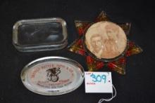 Vintage Clear Glass Paperweight, Thomas Potter Advertising, and 7-Point Star w/Picture