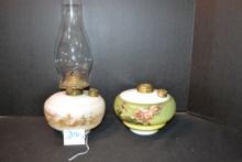 Pair of Vintage Handpainted Oil Lamps; One Needs Replacement Parts