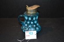 Vintage Northwood Blue Opalescent Coin Dot Syrup Pitcher