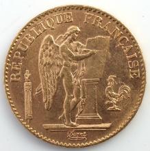 1896 GOLD FRANCE 20 FRANCS COIN BU 6.4 GRAMS