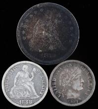 1876 SEATED HALF DOLLAR & 1888 DIME 1907 O BARBER