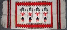 BLACK RED WHITE HANDWOVEN NAVAJO YEI RUG