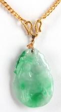 CHINESE WEDDING JADE PENDANT AND 24 KARAT NECKLACE