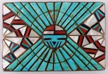 ZUNI SILVER AND TURQUOISE SUNFACE BELT BUCKLE