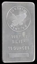 10 OZT .999 FINE SILVER SUNSHINE MINTING BAR