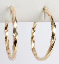 14K YELLOW GOLD TWISTED HOOP EARRINGS