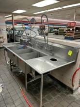 Stainless Steel Three Compartment Sink W/ 2 Sprayers And Extra Sink