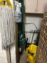 Mop Bucket W/ Assorted Janitorial Items