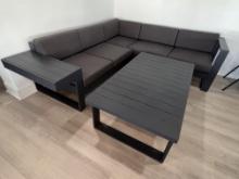 "Manhattan Corner Unit", a 4 Piece Set with Attached Side Table, (2) Section Sectional Sofa, All Alu