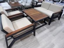 Belvedere, a 4 Piece Outdoor Patio Furniture Set with a 3 Seater Sofa, (2)  Arm Side Chairs and Teak