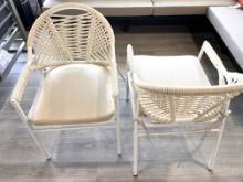 "Bistro Chairs", with Rope on Back and Arm Rest with a Powder Coated White Aluminum Frame with a Whi