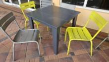 36" x 36" Assorted Colored Metal Dining Tables with (4) Outdoor Metal Chairs