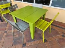 36" x 36" Assorted Colored Metal Dining Tables with (4) Outdoor Metal Chairs