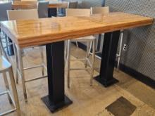 4" Thick 6' Lacquered High Top Wood Dining Tables with Metal Beam Style Legs