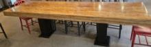 4" Thick 10' Lacquered Wood Dining Tables with Metal Beam Style Legs