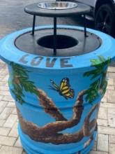 36" H x 36" R smooth finished hand painted masonry garbage Cannister with metal top and stainless-st